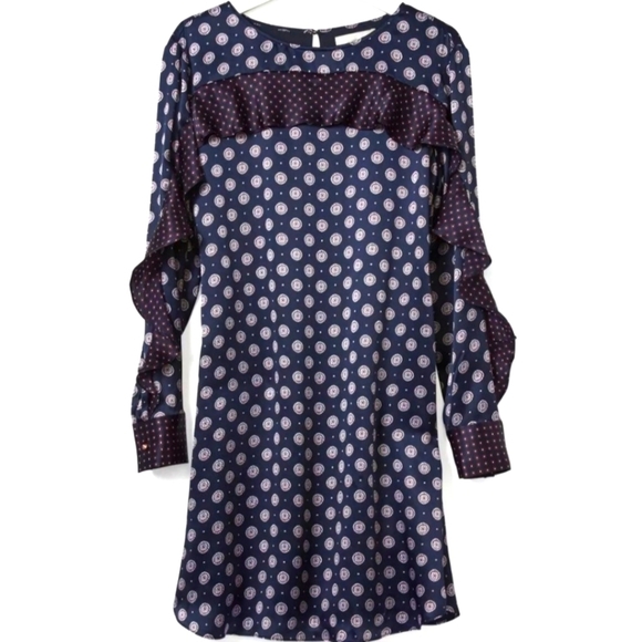 Banana Republic 100% Silk Navy Foulard Ruffle Mini Dress Women’s 0P Petite NWOT - Picture 8 of 17